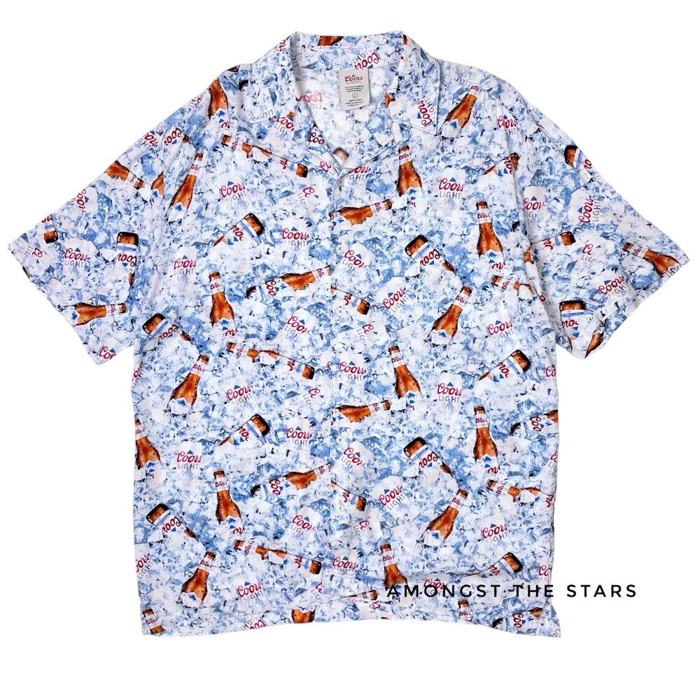 Coors Light Bottle And Cans On Ice All Over Print Button Up Short Sleeve…